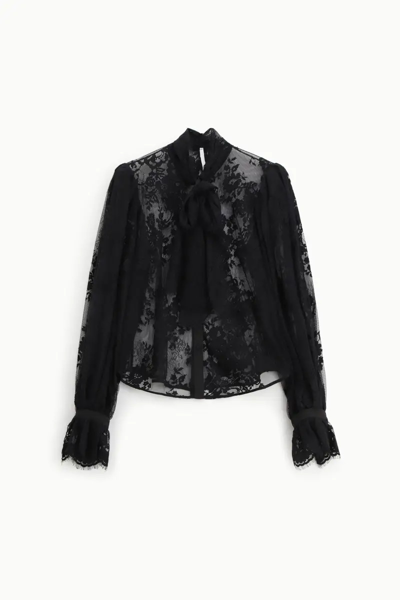 Camicia in pizzo con maniche lunghe Nero