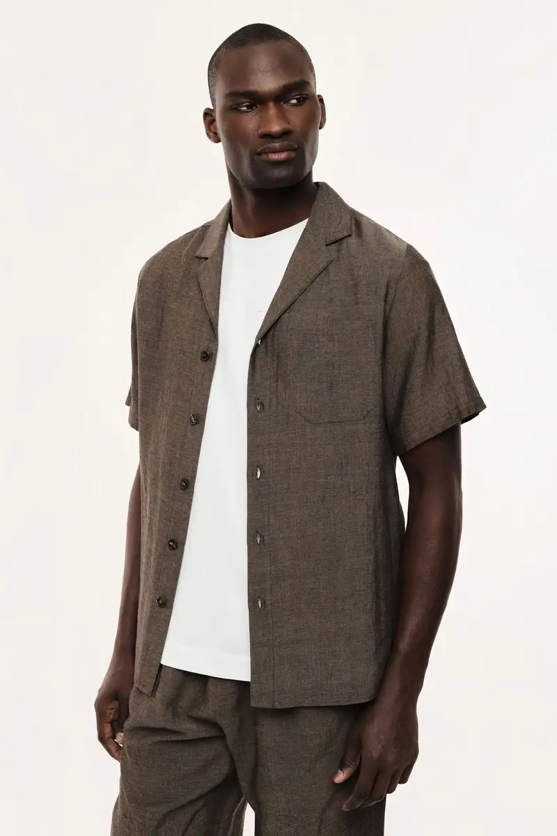 Camicia manica corta colletto classico taschino Fango miniatura 2