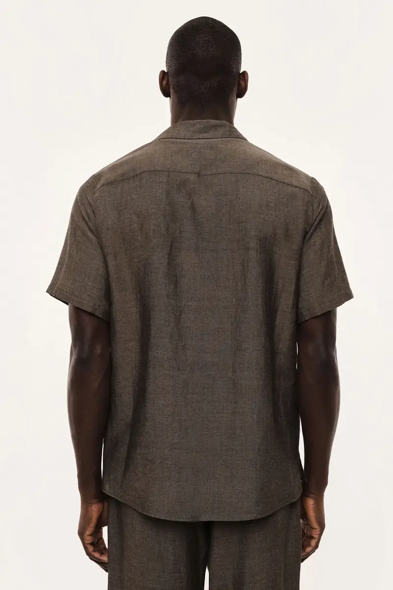 Camicia manica corta colletto classico taschino Fango miniatura 3