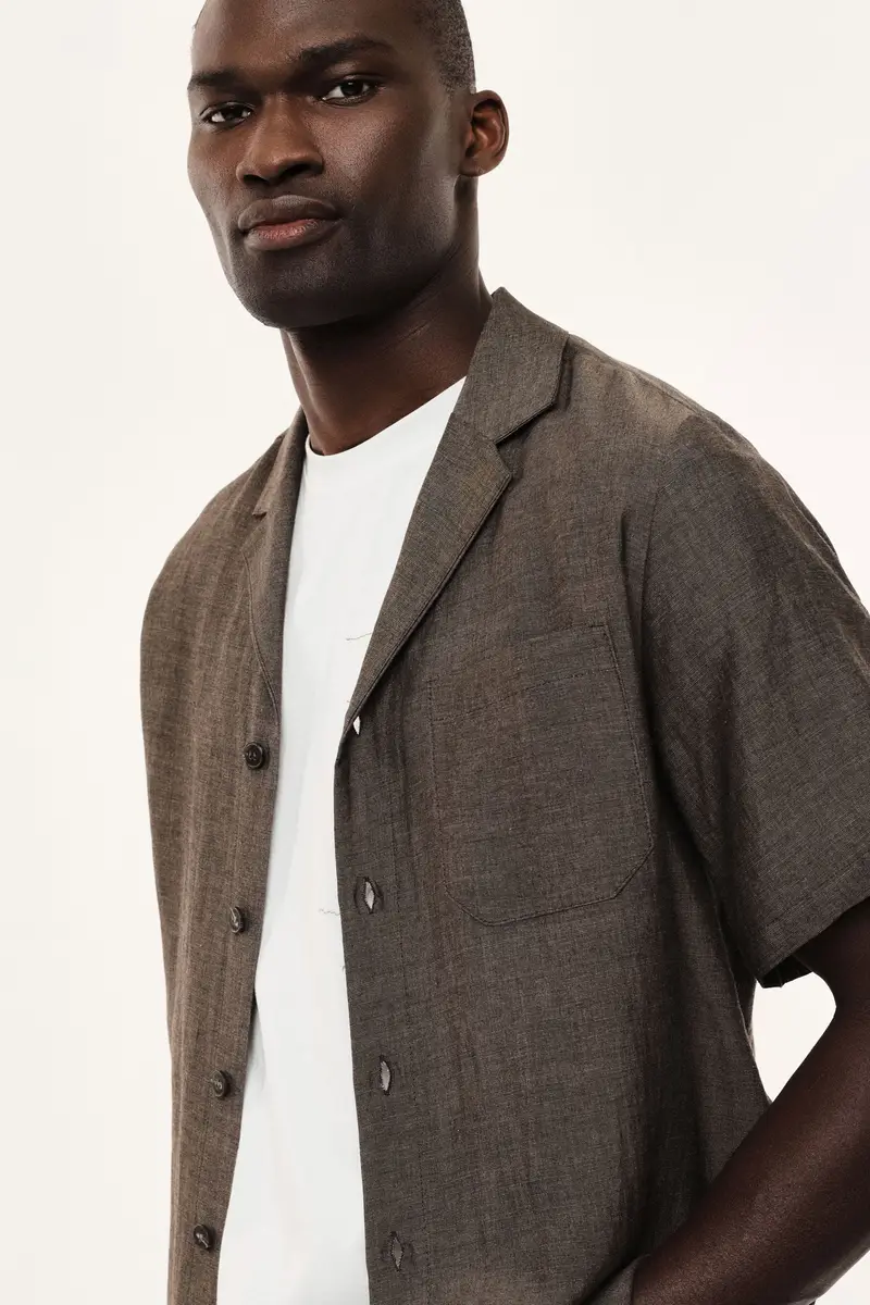 Camicia manica corta colletto classico taschino Fango miniatura 4