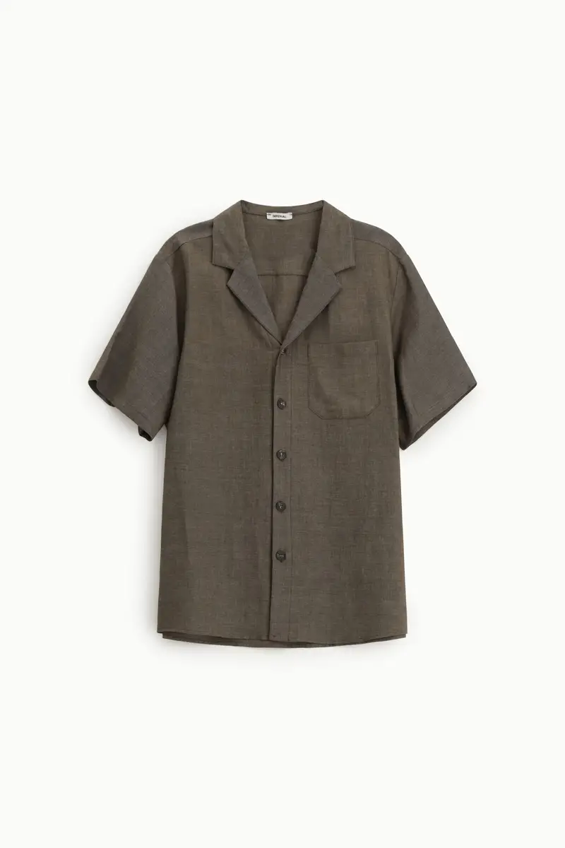 Camicia manica corta colletto classico taschino Fango