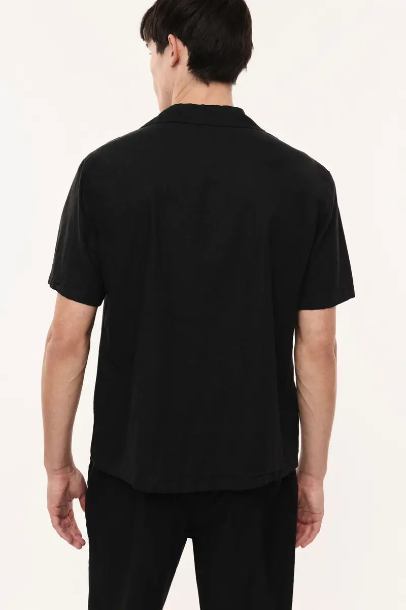 Camicia manica corta con colletto classico e bottoni Nero miniatura 3