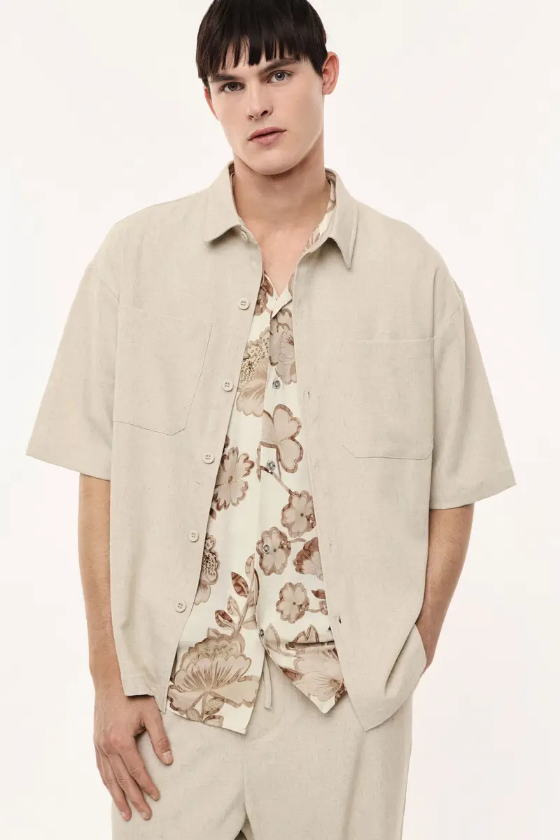 Camicia manica corta tasche frontali regular-fit Beige miniatura 2