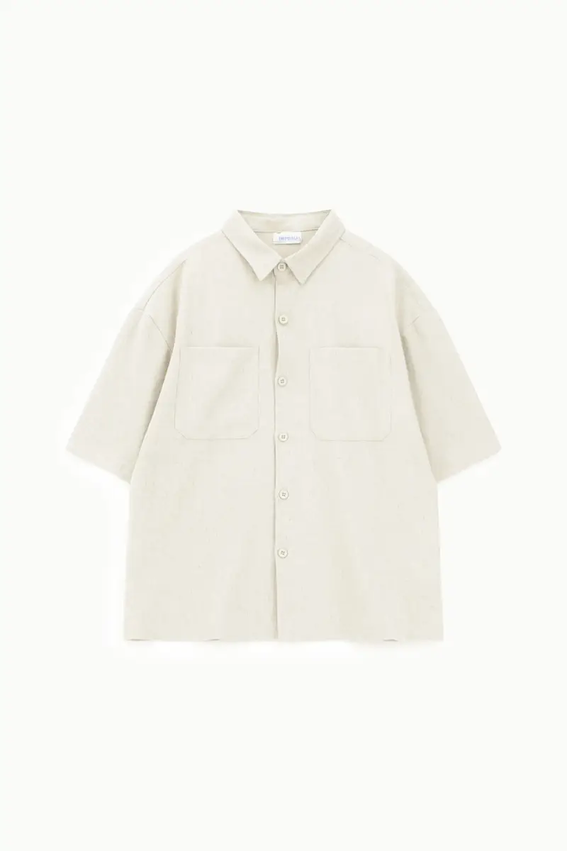 Camicia manica corta tasche frontali regular-fit Beige