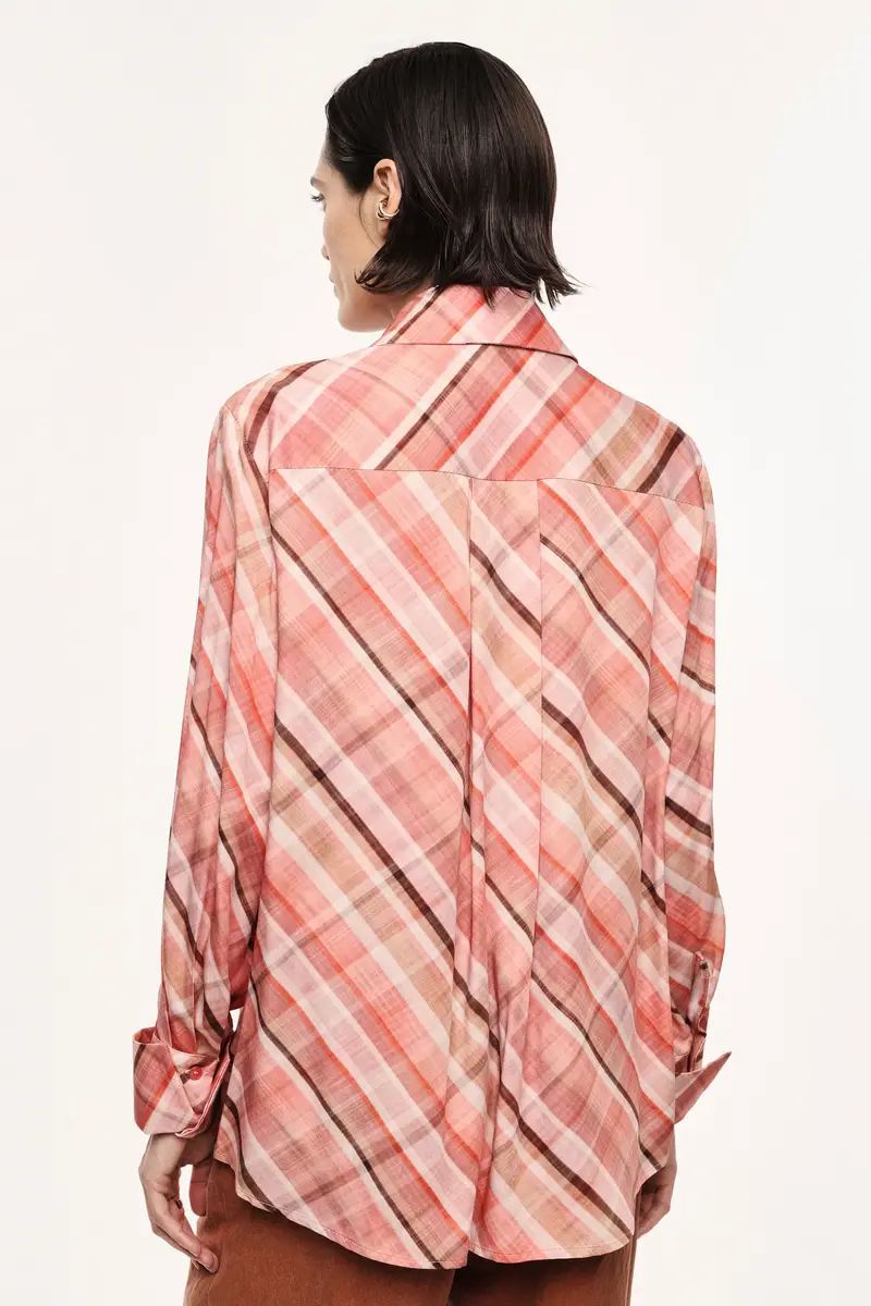 Camicia over a quadri con maniche lunghe Arancio miniatura 3