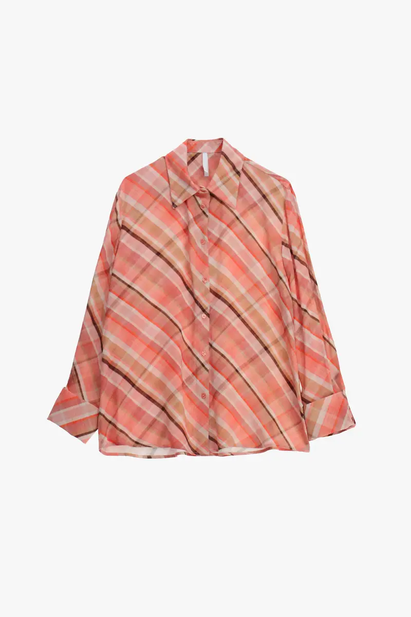 Camicia over a quadri con maniche lunghe Arancio