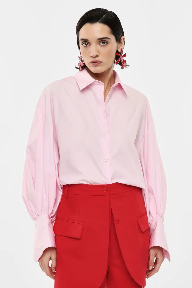 Camicia over con maniche lunghe e polsini ampi Rosa miniatura 2