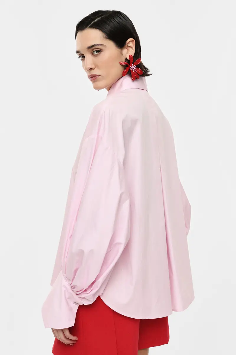 Camicia over con maniche lunghe e polsini ampi Rosa miniatura 3