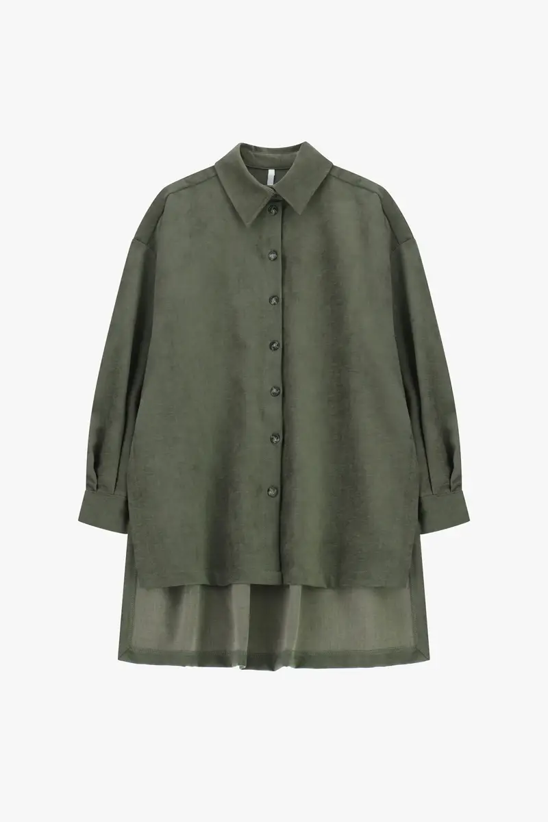 Camicia oversize con collo classico e bottoni frontali Militare