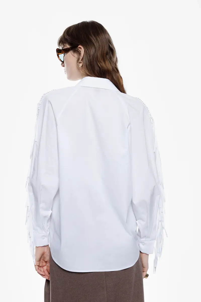 Camicia oversize con frange e chiusura frontale Bianco miniatura 3