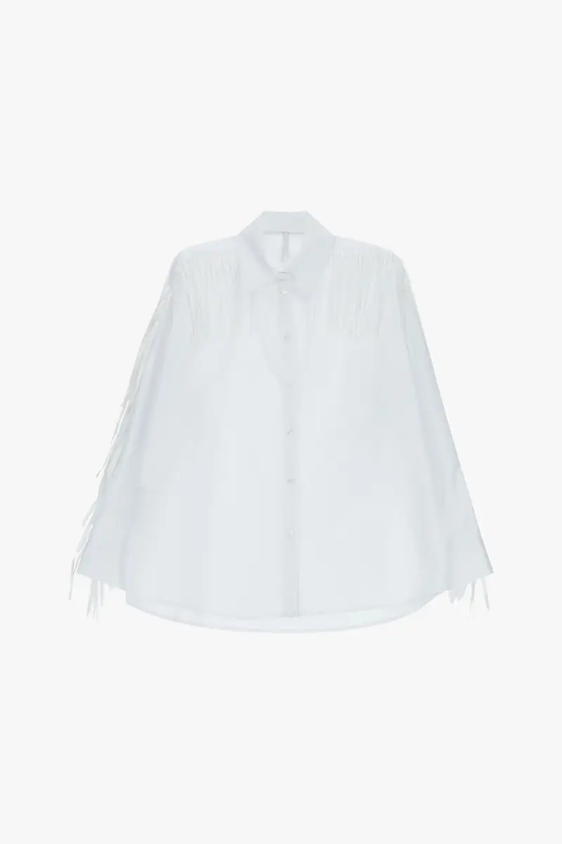 Camicia oversize con frange e chiusura frontale Bianco