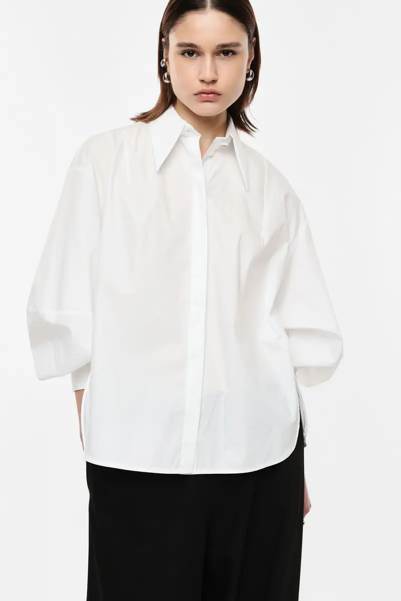 Camicia oversize con maniche ampie e colletto classico Bianco miniatura 2