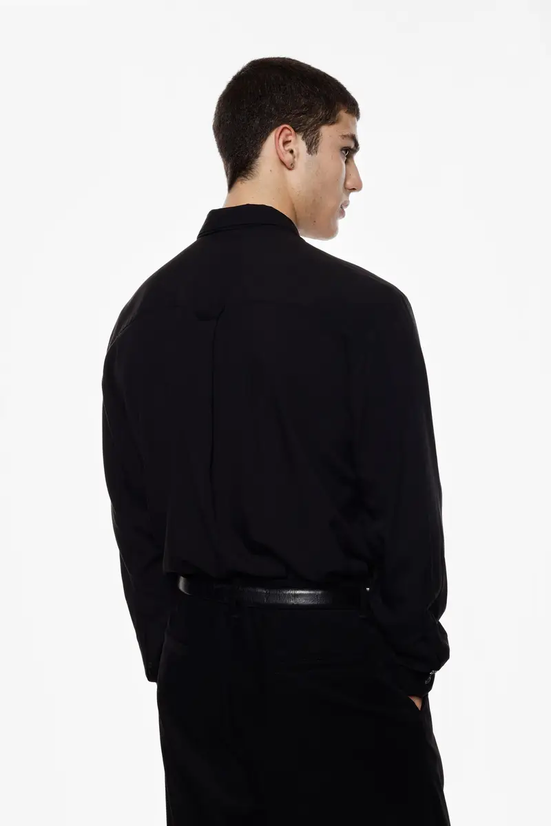 Camicia regular fit con fiocco e colletto classico Nero miniatura 3