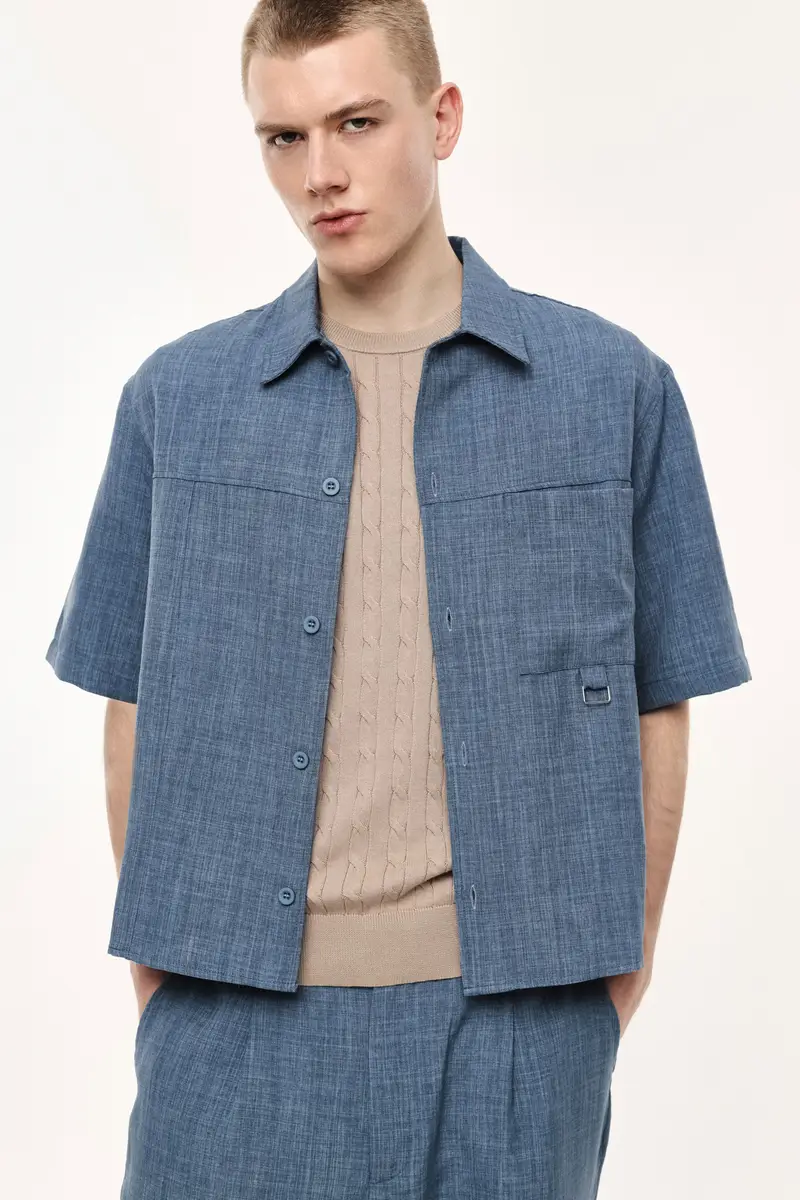 Camicia regular-fit con tasca frontale e anello Blu miniatura 2