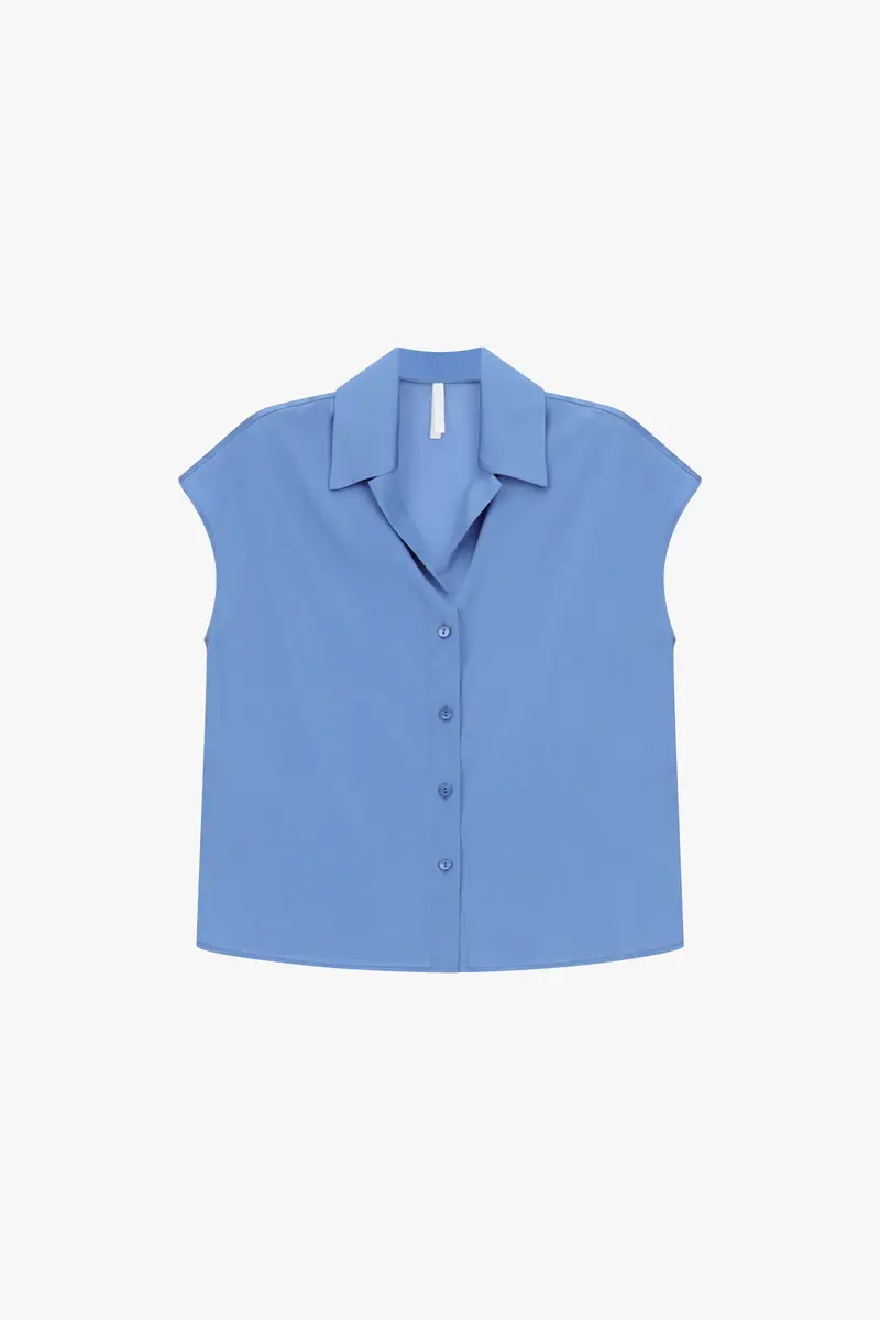 Camicia senza maniche con colletto classico Ceruleo