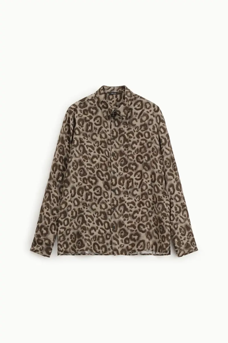 Camicia stampa animalier con maniche lunghe Beige