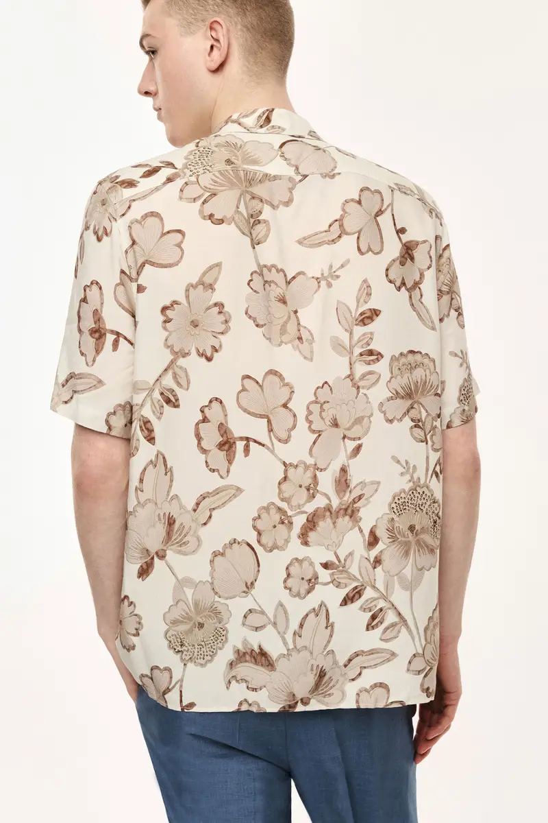 Camicia stampa floreale collo classico manica corta Beige miniatura 3