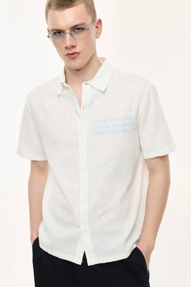 Camicia stampa frontale con colletto classico Bianco miniatura 2