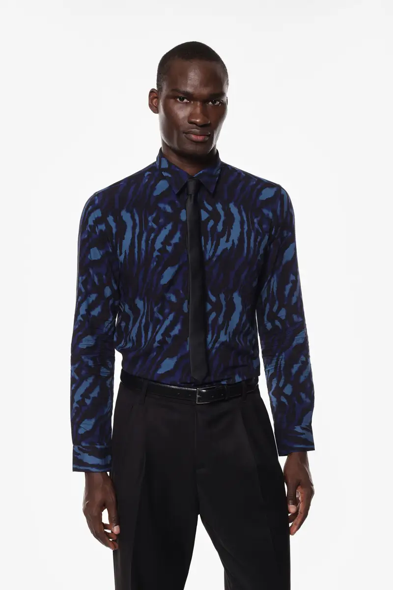 Camicia stampa grafica con colletto classico Blu miniatura 2