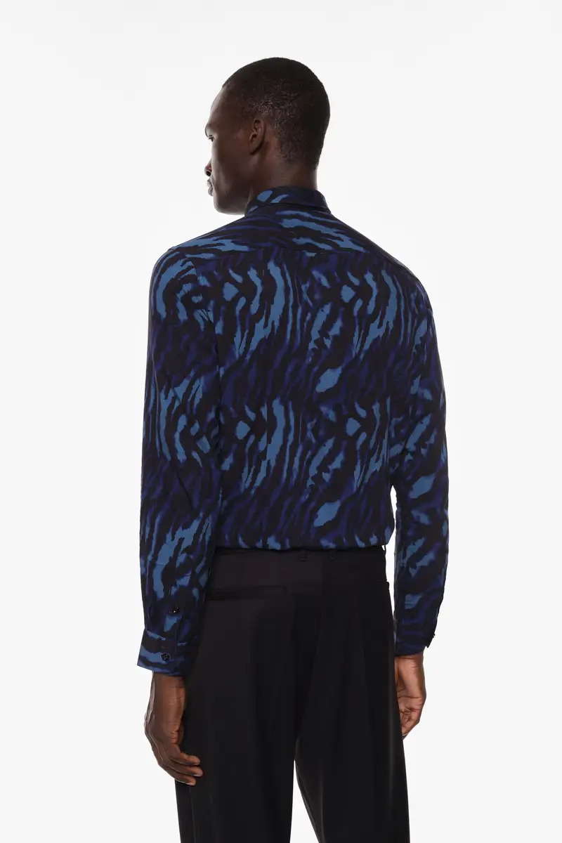 Camicia stampa grafica con colletto classico Blu miniatura 3