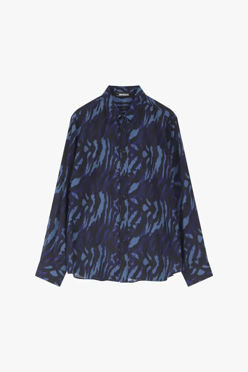 Camicia stampa grafica con colletto classico Blu