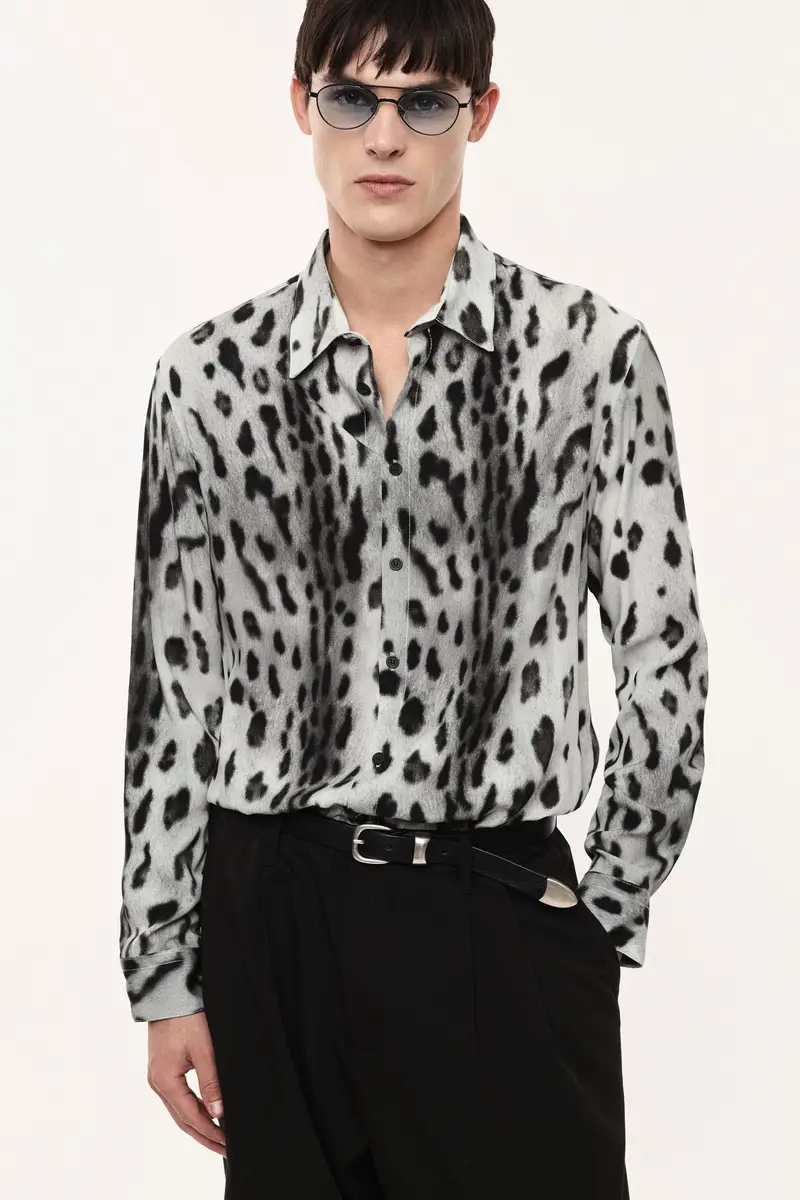 Camicia stampa maculata chiusura frontale bottoni Grigio miniatura 2