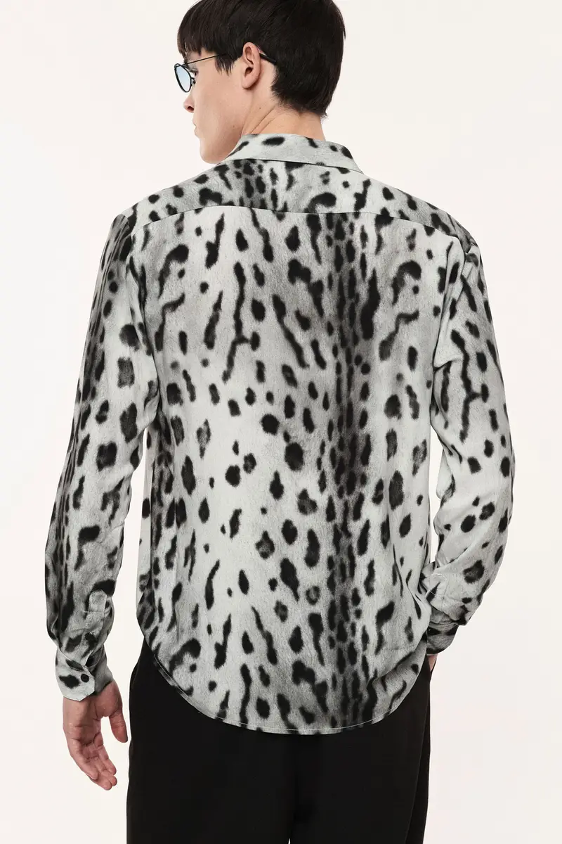 Camicia stampa maculata chiusura frontale bottoni Grigio miniatura 3