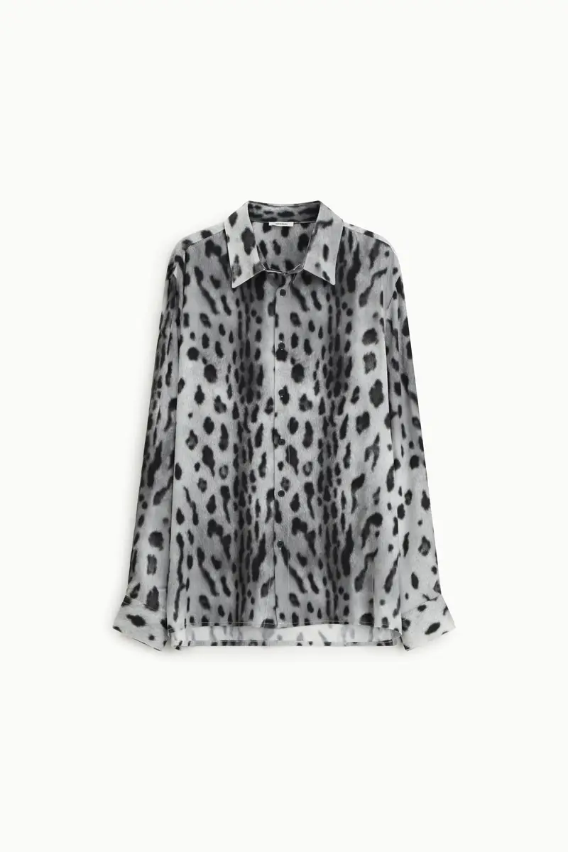 Camicia stampa maculata chiusura frontale bottoni Grigio