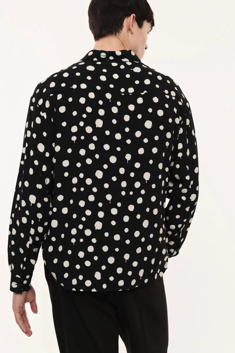 Camicia stampa pois con tasche frontali Nero miniatura 3