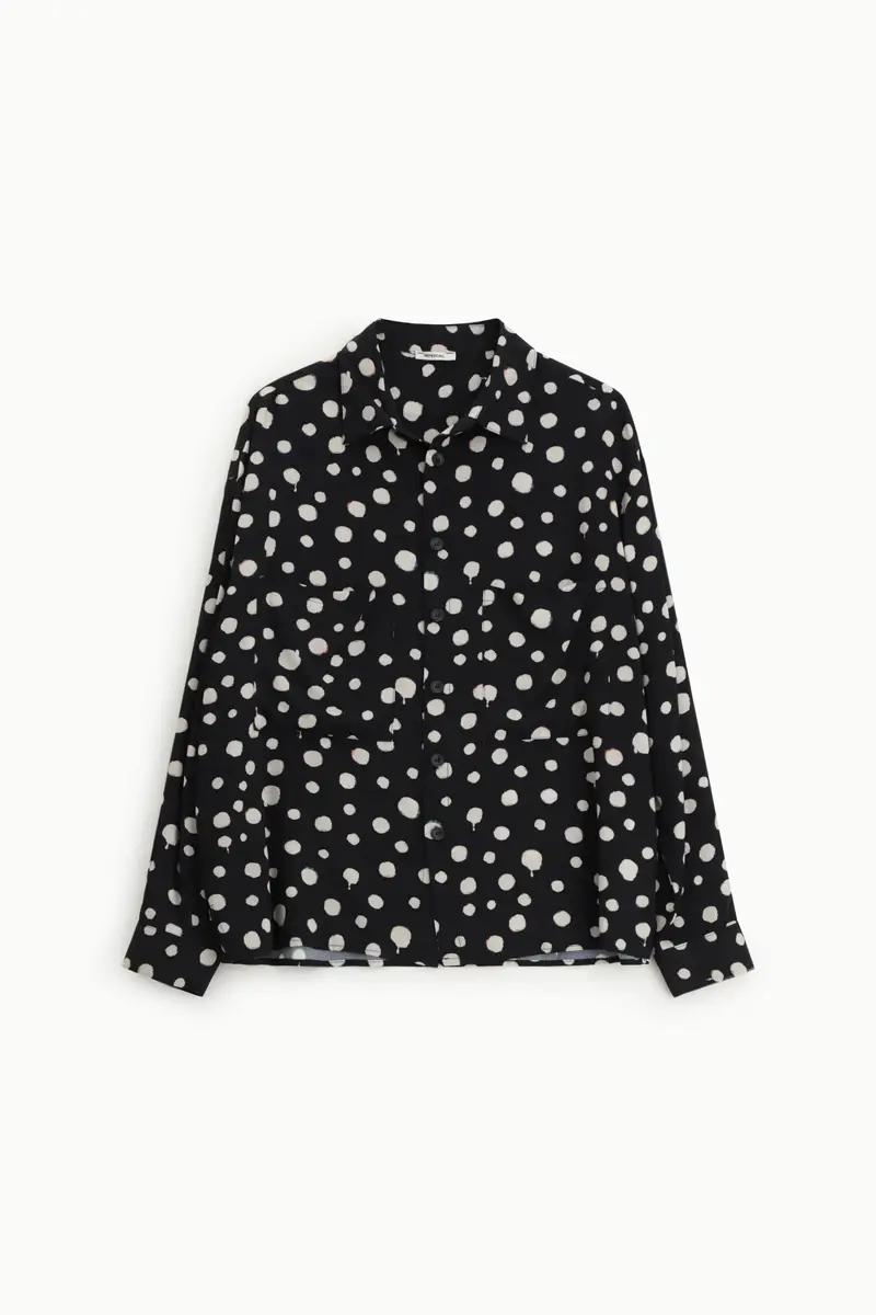 Camicia stampa pois con tasche frontali Nero