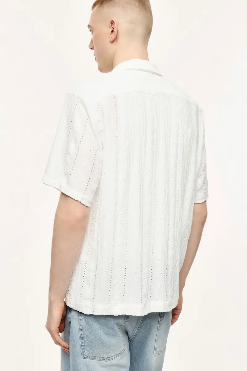 Camicia stampa traforata con colletto classico Bianco miniatura 3