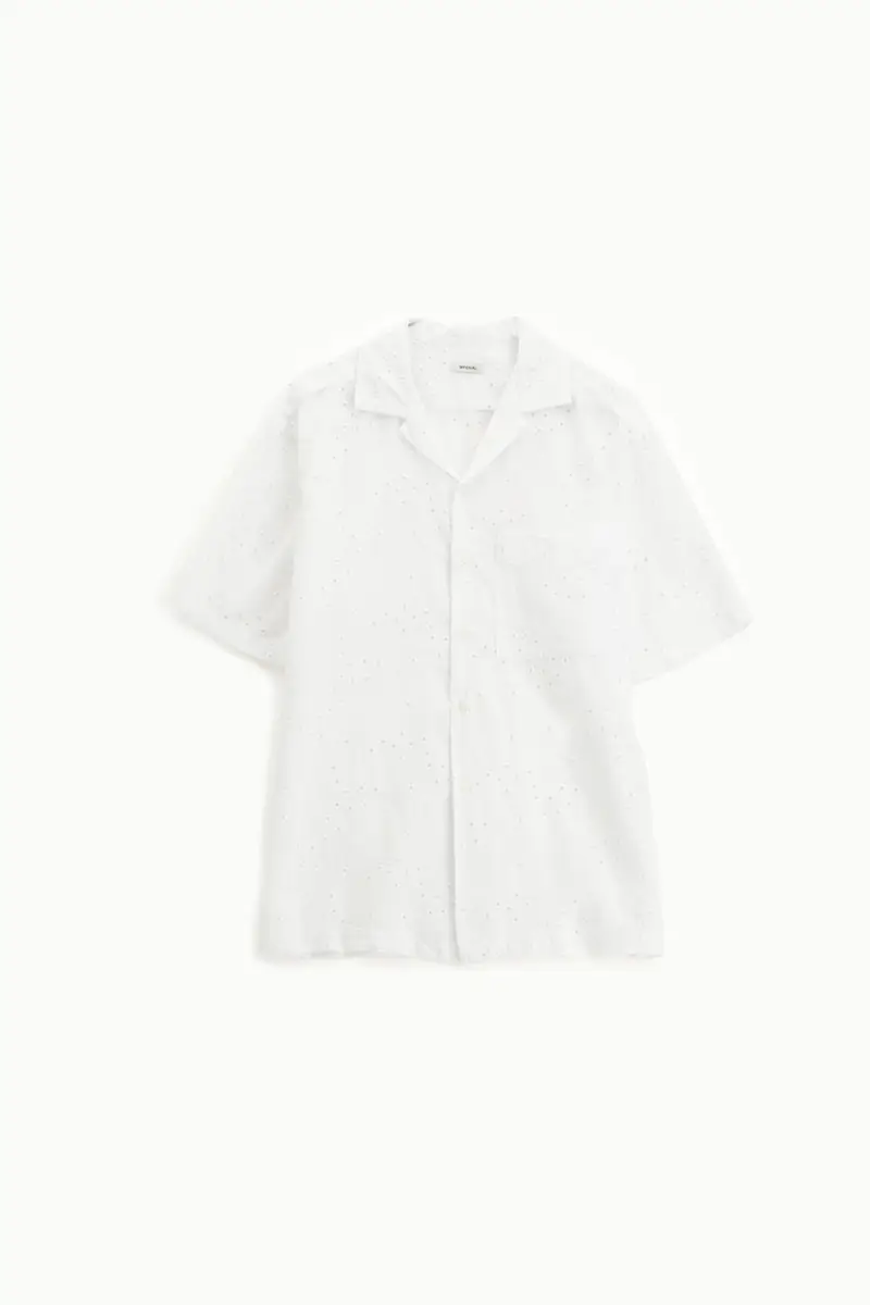 Camicia stampa traforata con colletto classico Bianco
