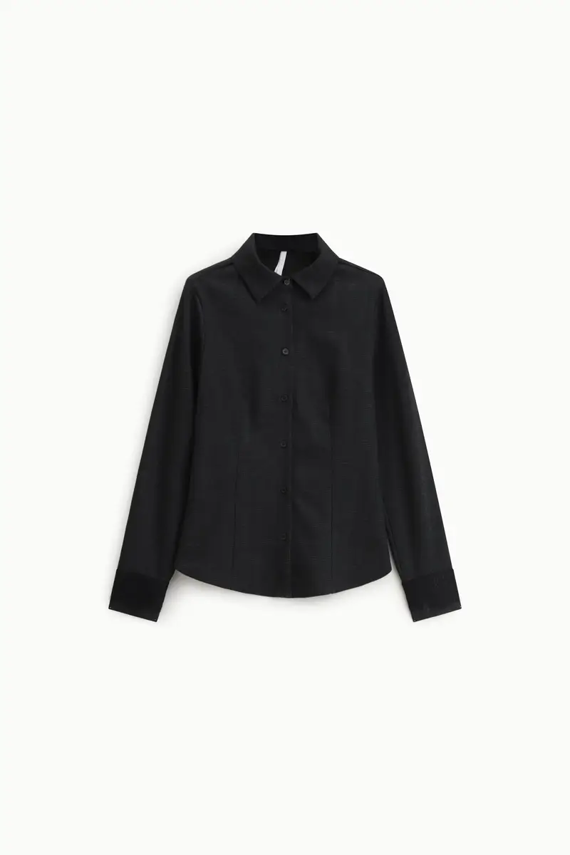 Camicia stampata con colletto classico e maniche lunghe Nero