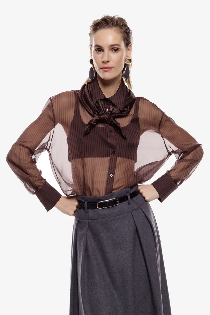 Camicia trasparente a righe con collo classico Moro miniatura 2