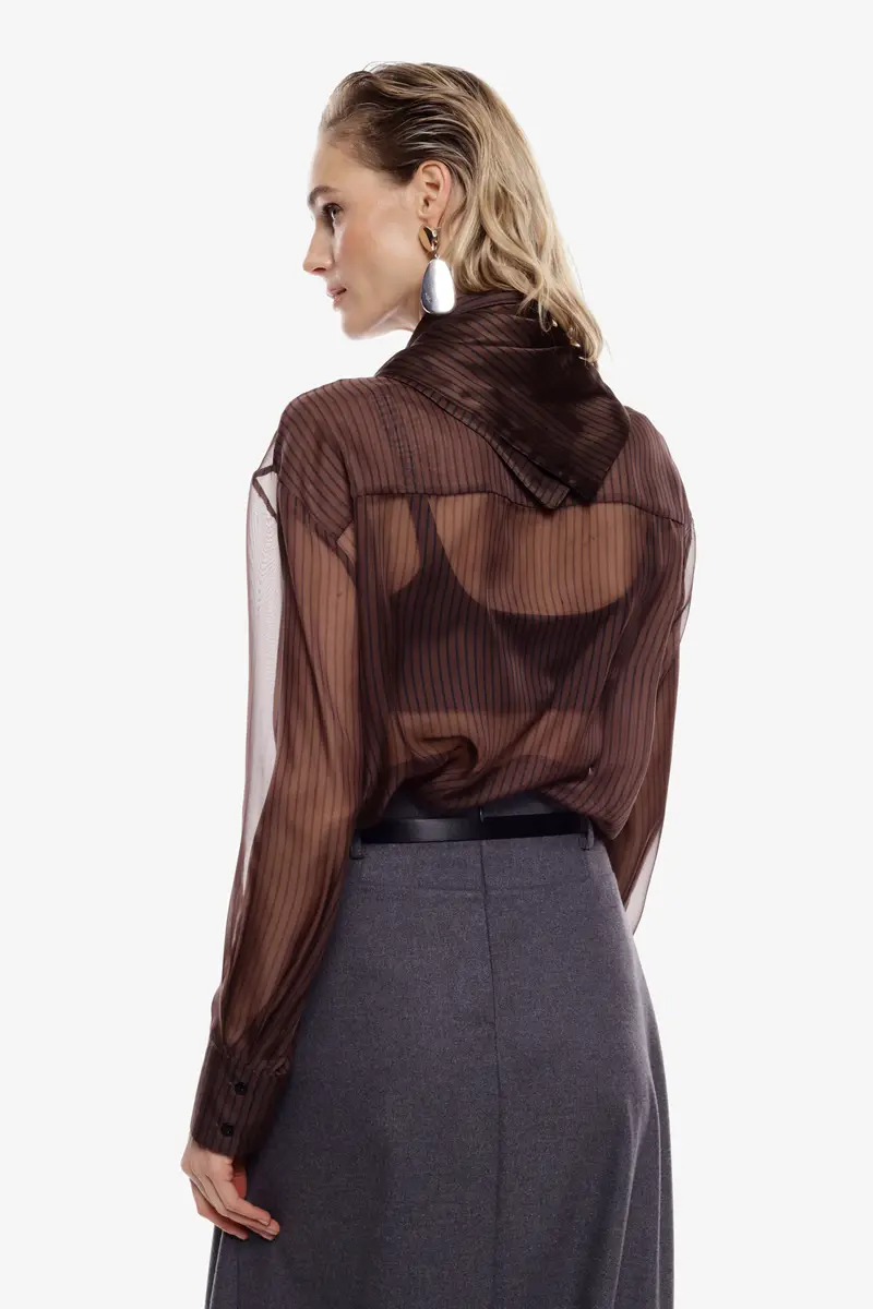 Camicia trasparente a righe con collo classico Moro miniatura 3