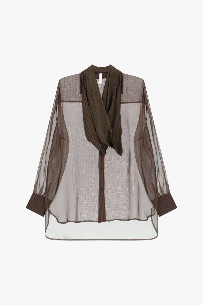 Camicia trasparente a righe con collo classico Moro