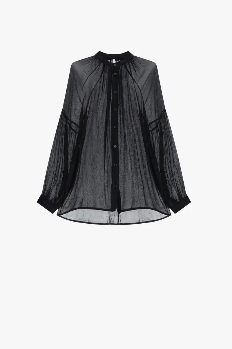 Camicia trasparente ampie maniche arricciate Nero