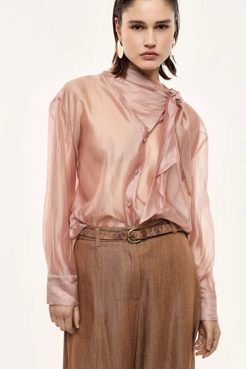 Camicia trasparente con maniche lunghe e fiocco Phard miniatura 2