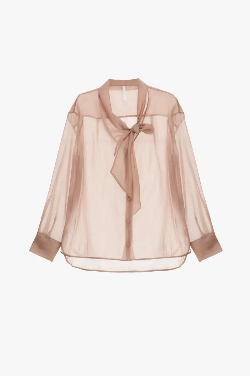 Camicia trasparente con maniche lunghe e fiocco Phard