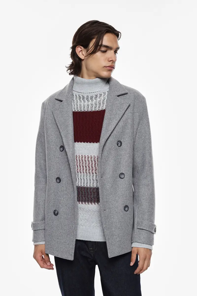 Cappotto con chiusura doppio petto Grigio medio miniatura 2