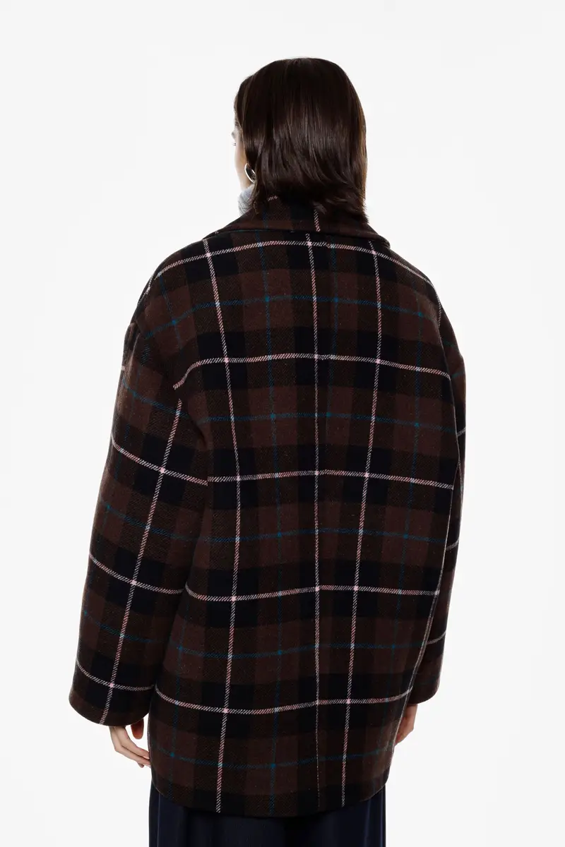 Cappotto corto over quadri spalle scese bottoni Moro miniatura 3