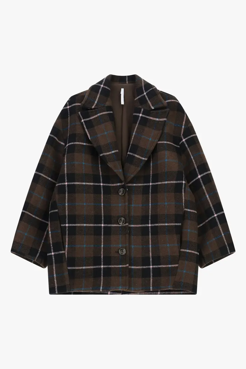 Cappotto corto over quadri spalle scese bottoni Moro