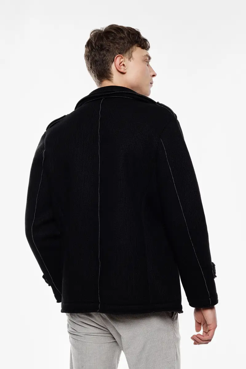 Cappotto doppio petto con revers e spalle decorate Nero miniatura 3