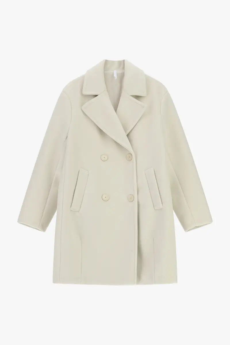 Cappotto doppiopetto con maxi revers e tasche Crema