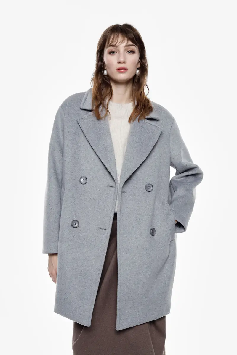 Cappotto doppiopetto con maxi revers e tasche Grigio chiaro miniatura 2