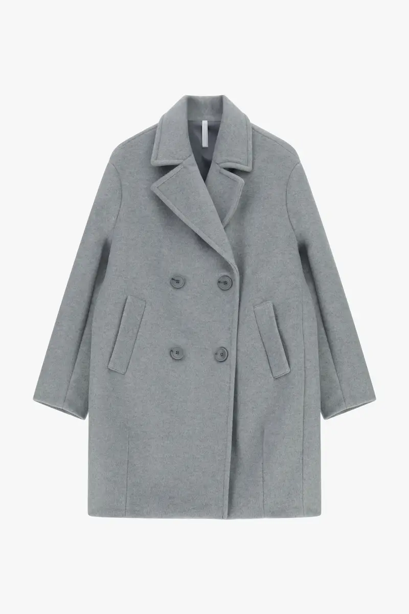 Cappotto doppiopetto con maxi revers e tasche Grigio chiaro
