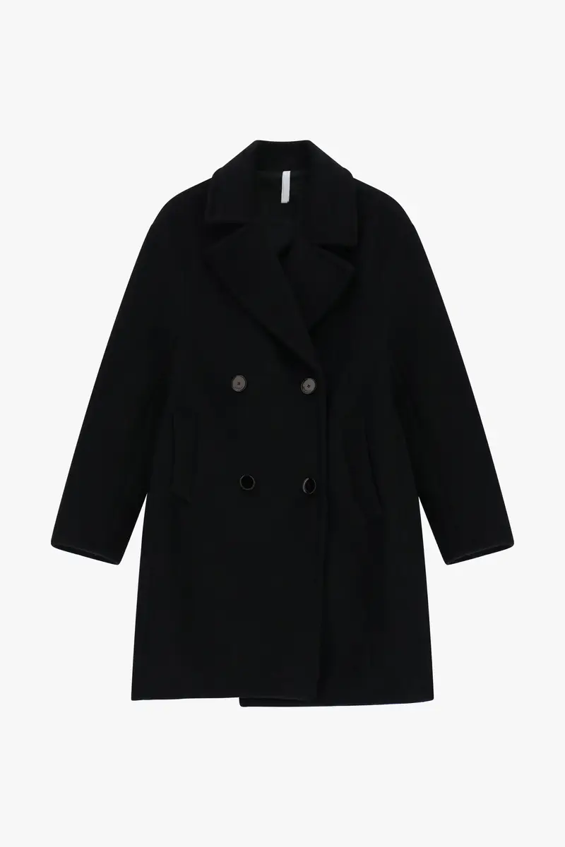 Cappotto doppiopetto con maxi revers e tasche Nero