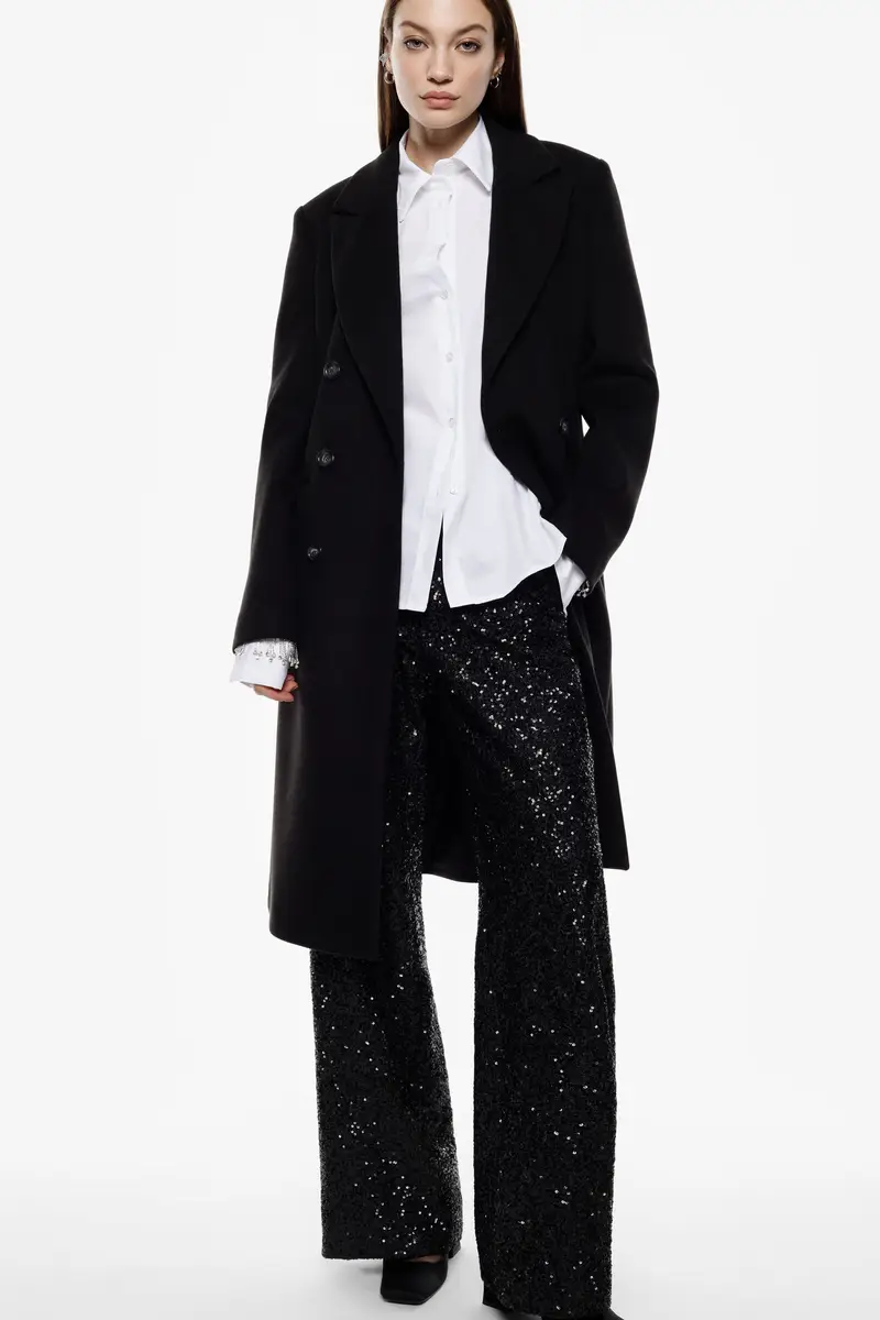 Cappotto doppiopetto con revers classico Nero miniatura 2