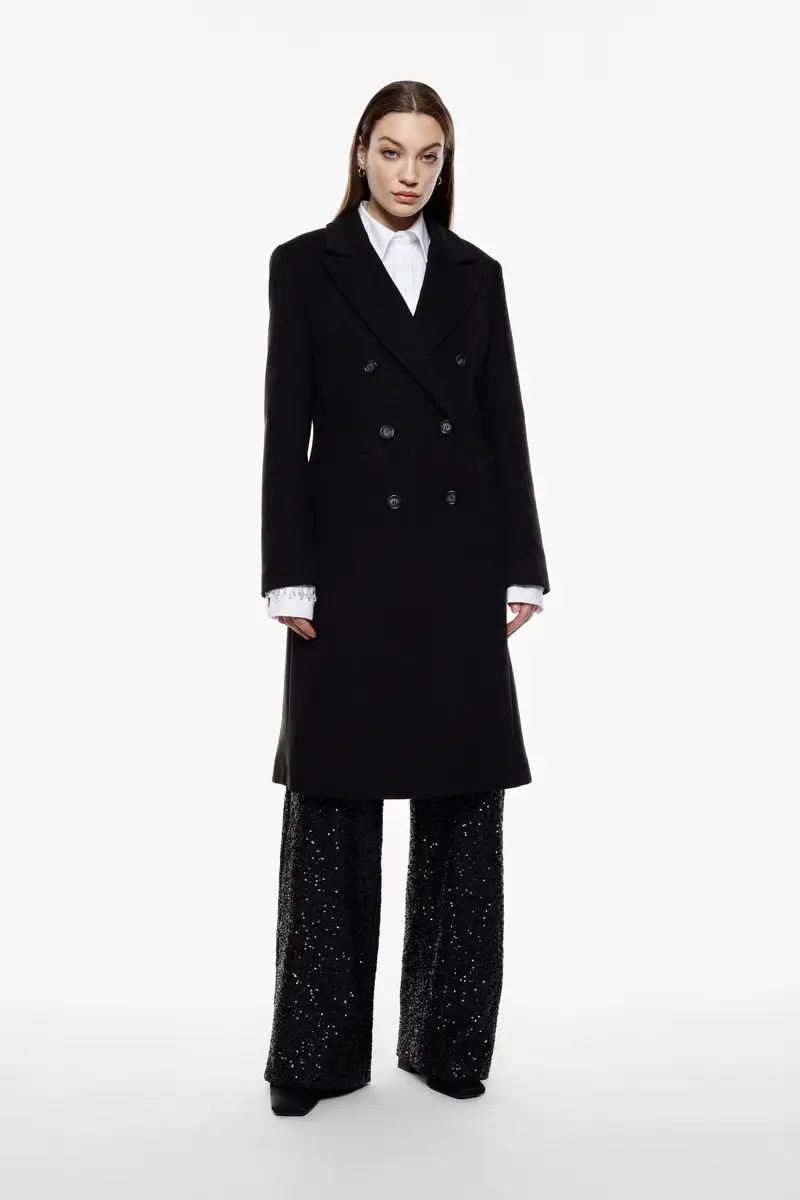 Cappotto doppiopetto con revers classico Nero miniatura 3