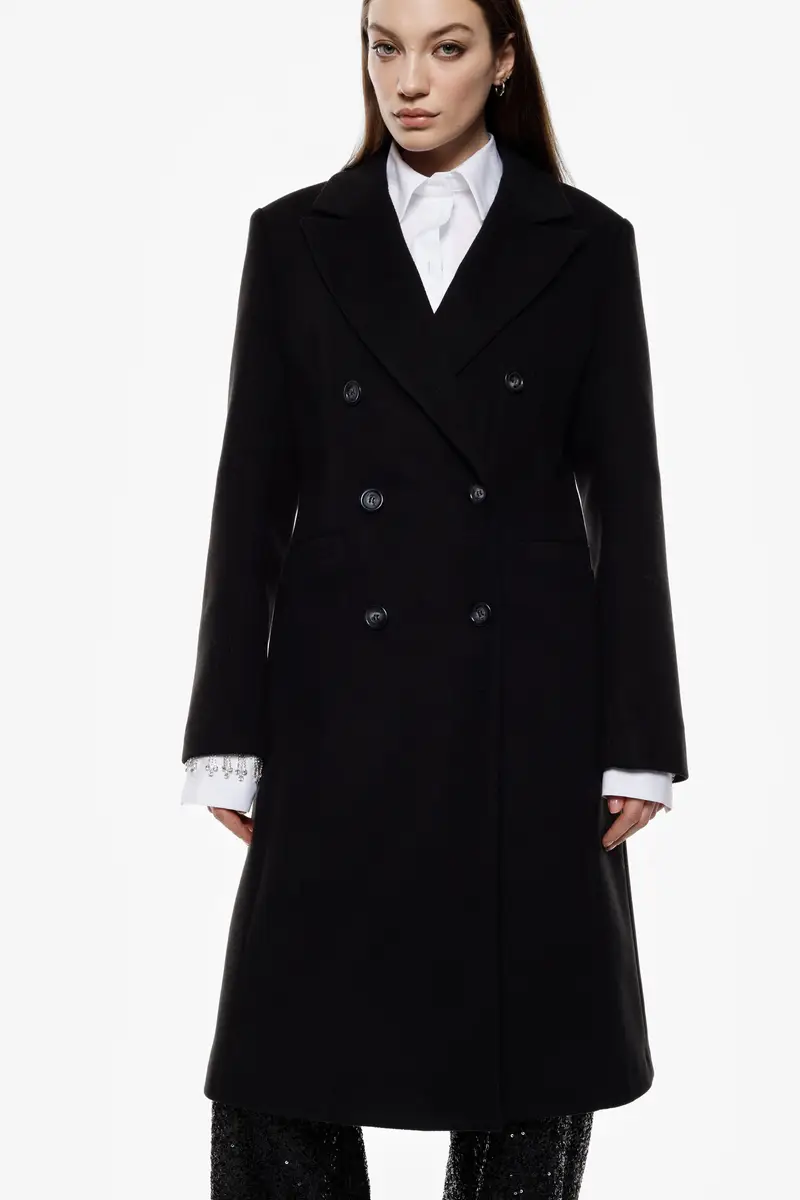 Cappotto doppiopetto con revers classico Nero miniatura 4